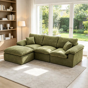 English Elm Modular Cloud Sectional Sofa with Chenille Deep Seat Cushions and Movable Ottoman W3728S00042