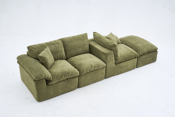 English Elm Modular Cloud Sectional Sofa with Chenille Deep Seat Cushions and Movable Ottoman W3728S00042