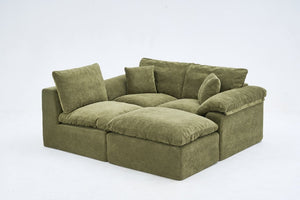 English Elm Modular Cloud Sectional Sofa with Chenille Deep Seat Cushions and Movable Ottoman W3728S00042