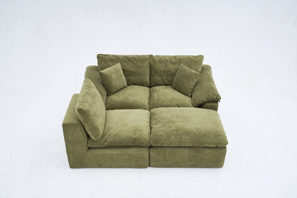 English Elm Modular Cloud Sectional Sofa with Chenille Deep Seat Cushions and Movable Ottoman W3728S00042