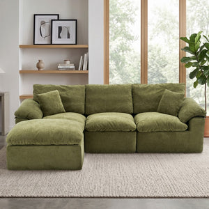 English Elm Modular Cloud Sectional Sofa with Chenille Deep Seat Cushions and Movable Ottoman W3728S00042
