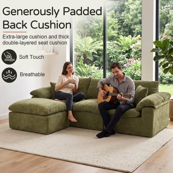English Elm Modular Cloud Sectional Sofa with Chenille Deep Seat Cushions and Movable Ottoman W3728S00042