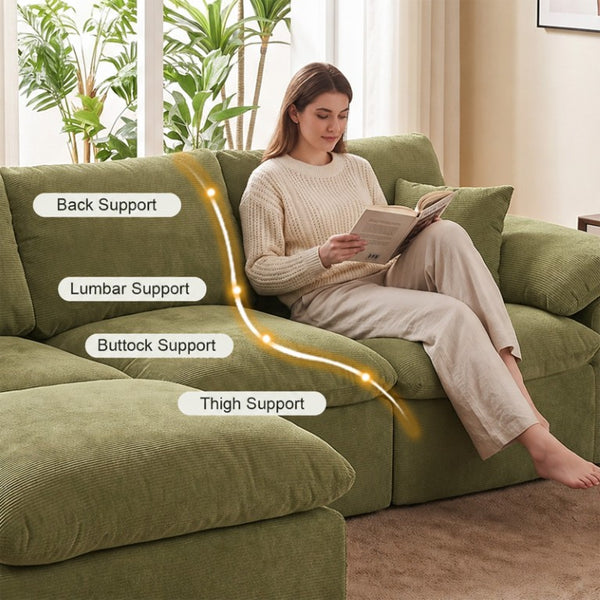English Elm Modular Cloud Sectional Sofa with Chenille Deep Seat Cushions and Movable Ottoman W3728S00042