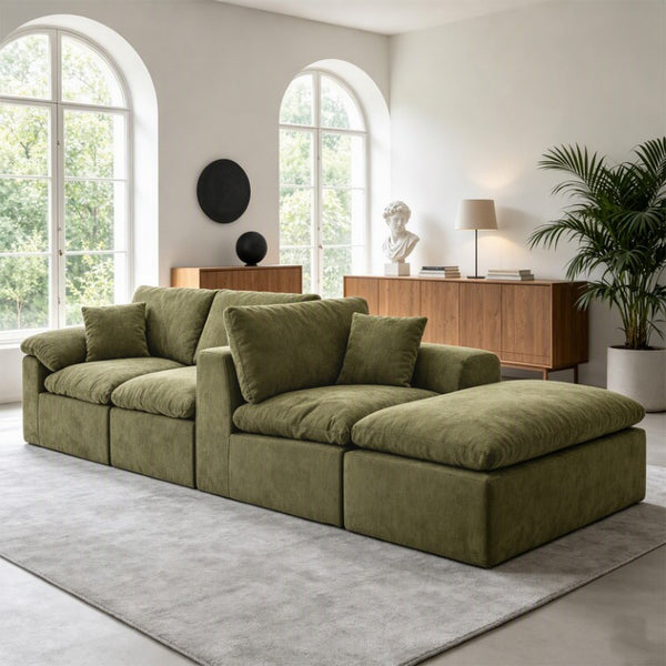 English Elm Modular Cloud Sectional Sofa with Chenille Deep Seat Cushions and Movable Ottoman W3728S00042