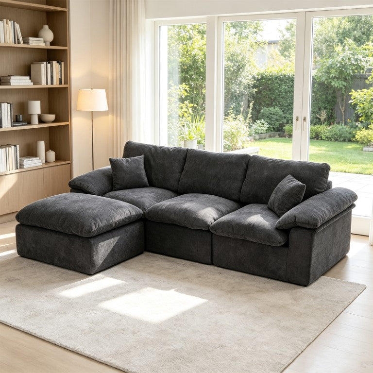 English Elm Modular Cloud Sectional Chenille L Shape Couch with Movable Ottomans for Living Room Black 102.3 L x 69 W x 23.22 H (1 Ottoman) W3728S00043