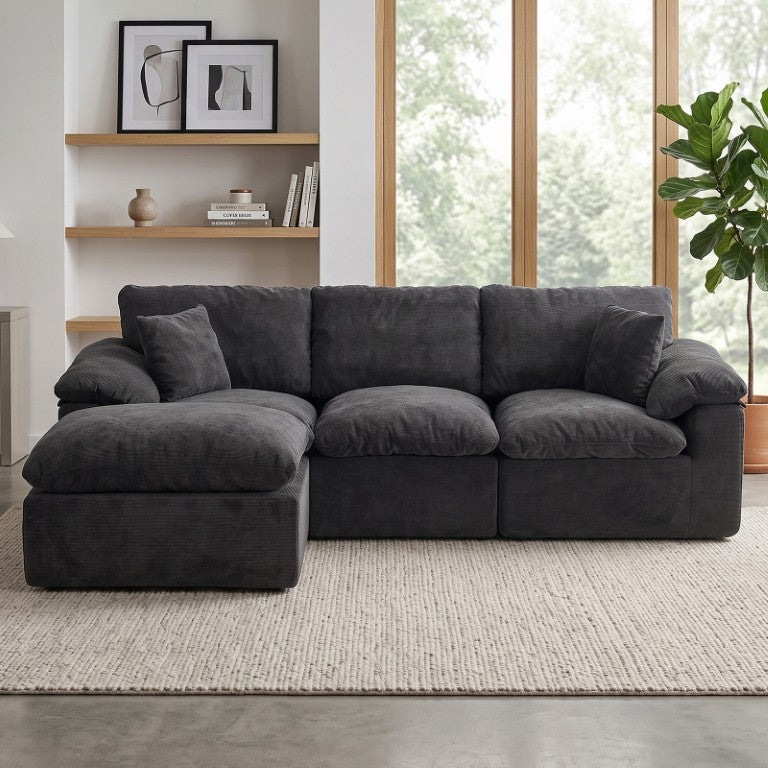 English Elm Modular Cloud Sectional Chenille L Shape Couch with Movable Ottomans for Living Room Black 102.3 L x 69 W x 23.22 H (1 Ottoman) W3728S00043