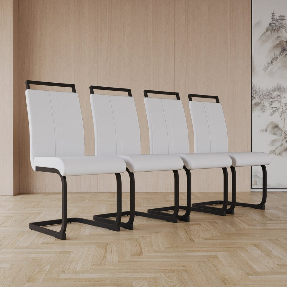 English Elm Modern High Back Pu Leather Dining Chairs Set of 4 with Sculptural Black Steel Base W3732P369079