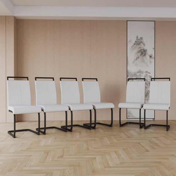 English Elm Modern High Back Pu Leather Dining Chairs Set of 4 with Sculptural Black Steel Base W3732P369079