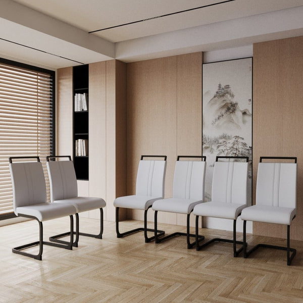 English Elm Modern High Back Pu Leather Dining Chairs Set of 4 with Sculptural Black Steel Base W3732P369079
