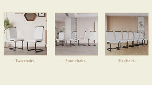 English Elm Modern High Back Pu Leather Dining Chairs Set of 4 with Sculptural Black Steel Base W3732P369079