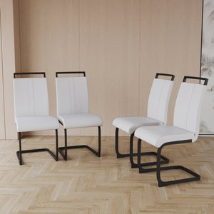 English Elm Modern High Back Pu Leather Dining Chairs Set of 4 with Sculptural Black Steel Base W3732P369079