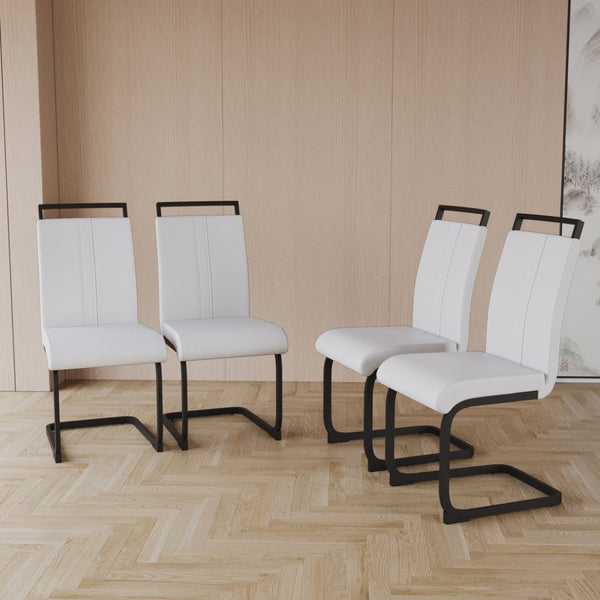 English Elm Modern High Back Pu Leather Dining Chairs Set of 4 with Sculptural Black Steel Base W3732P369079