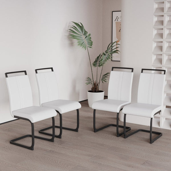 English Elm Modern High Back Pu Leather Dining Chairs Set of 4 with Sculptural Black Steel Base W3732P369079