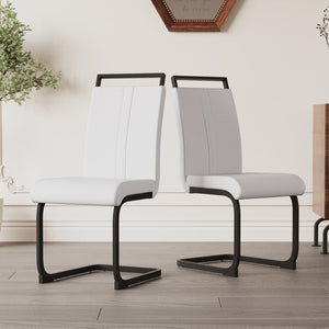English Elm Modern High Back Pu Leather Dining Chairs Set of 4 with Sculptural Black Steel Base W3732P369079