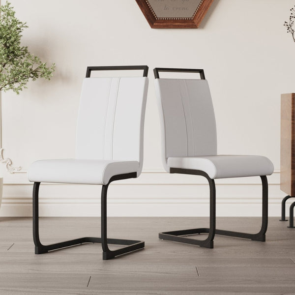 English Elm Modern High Back Pu Leather Dining Chairs Set of 4 with Sculptural Black Steel Base W3732P369079
