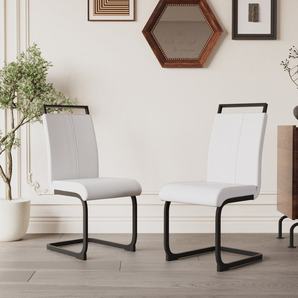 English Elm Modern High Back Pu Leather Dining Chairs Set of 4 with Sculptural Black Steel Base W3732P369079