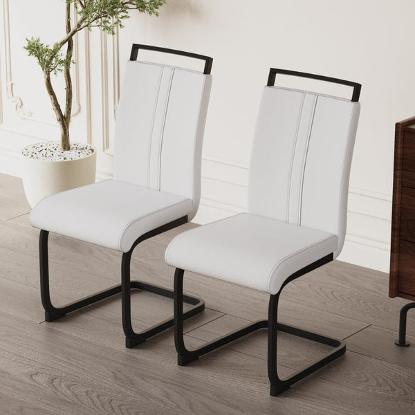 English Elm Modern High Back Pu Leather Dining Chairs Set of 4 with Sculptural Black Steel Base W3732P369079