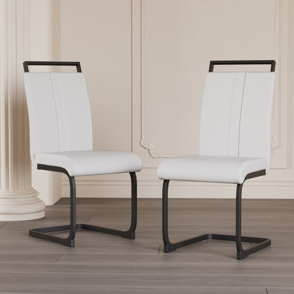 English Elm Modern High Back Pu Leather Dining Chairs Set of 4 with Sculptural Black Steel Base W3732P369079