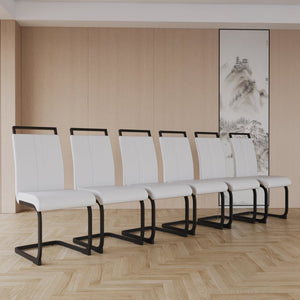 English Elm Modern High Back Pu Leather Dining Chairs Set of 4 with Sculptural Black Steel Base W3732P369079