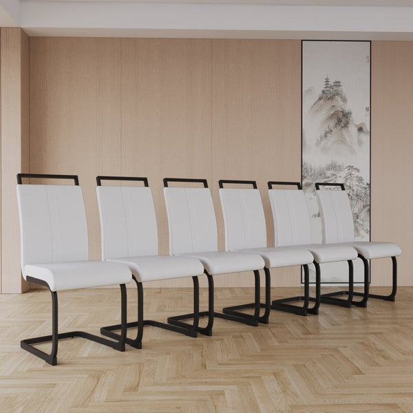 English Elm Modern High Back Pu Leather Dining Chairs Set of 4 with Sculptural Black Steel Base W3732P369079