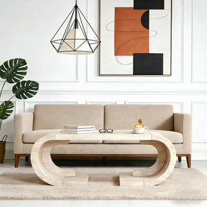 English Elm 47.24Curved Coffee Table Sculptural Open Base Natural Wood Grain Living Room Accent W3732P422842
