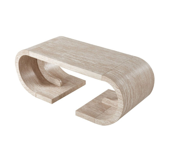 English Elm 47.24Curved Coffee Table Sculptural Open Base Natural Wood Grain Living Room Accent W3732P422842