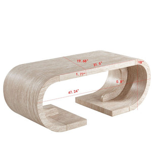 English Elm 47.24Curved Coffee Table Sculptural Open Base Natural Wood Grain Living Room Accent W3732P422842