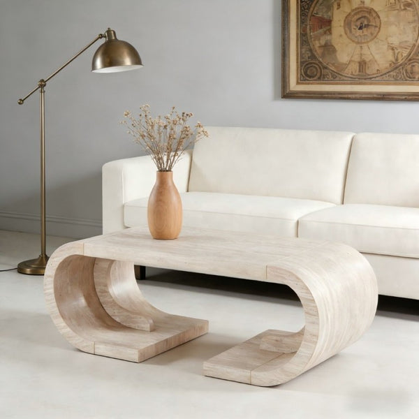English Elm 47.24Curved Coffee Table Sculptural Open Base Natural Wood Grain Living Room Accent W3732P422842
