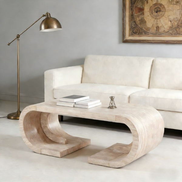 English Elm 47.24Curved Coffee Table Sculptural Open Base Natural Wood Grain Living Room Accent W3732P422842