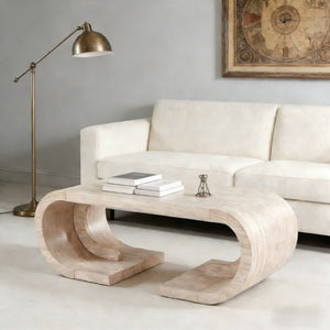 English Elm 47.24Curved Coffee Table Sculptural Open Base Natural Wood Grain Living Room Accent W3732P422842