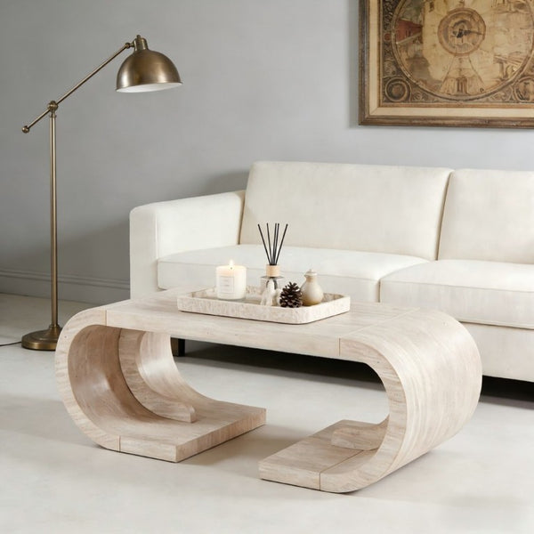 English Elm 47.24Curved Coffee Table Sculptural Open Base Natural Wood Grain Living Room Accent W3732P422842