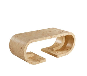 English Elm 47.24Curved Coffee Table Sculptural MDF Open Base Warm Wood Grain Living Room Accent W3732P422846