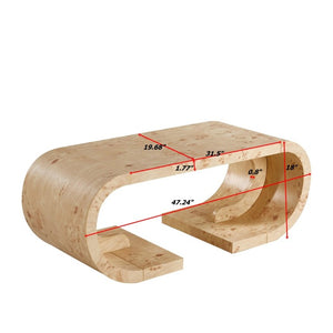 English Elm 47.24Curved Coffee Table Sculptural MDF Open Base Warm Wood Grain Living Room Accent W3732P422846