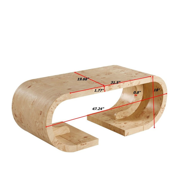 English Elm 47.24Curved Coffee Table Sculptural MDF Open Base Warm Wood Grain Living Room Accent W3732P422846