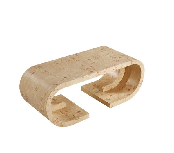 English Elm 47.24Curved Coffee Table Sculptural MDF Open Base Warm Wood Grain Living Room Accent W3732P422846