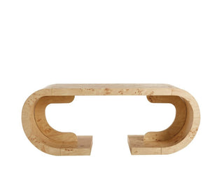 English Elm 47.24Curved Coffee Table Sculptural MDF Open Base Warm Wood Grain Living Room Accent W3732P422846