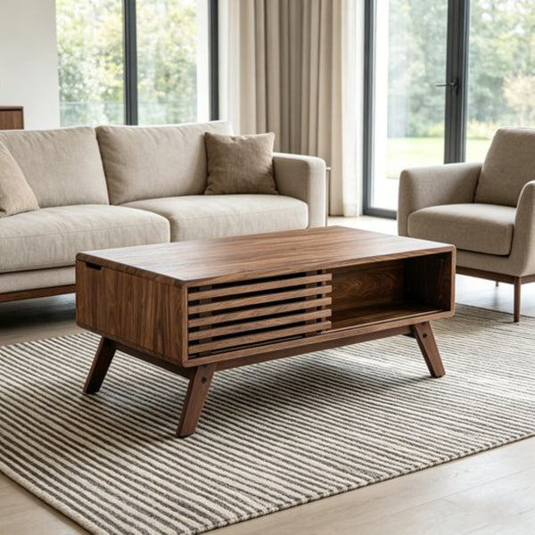 English Elm 39.37" Mid-century Walnut Coffee Table with Lift Top Hidden Storage and Open Shelf W3732P431178