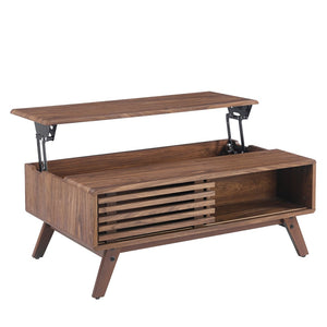 English Elm 39.37" Mid-century Walnut Coffee Table with Lift Top Hidden Storage and Open Shelf W3732P431178