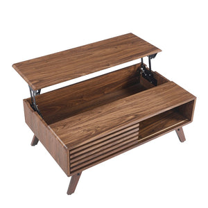 English Elm 39.37" Mid-century Walnut Coffee Table with Lift Top Hidden Storage and Open Shelf W3732P431178