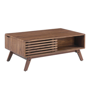 English Elm 39.37" Mid-century Walnut Coffee Table with Lift Top Hidden Storage and Open Shelf W3732P431178