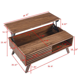 English Elm 39.37" Mid-century Walnut Coffee Table with Lift Top Hidden Storage and Open Shelf W3732P431178