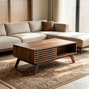 English Elm 39.37" Mid-century Walnut Coffee Table with Lift Top Hidden Storage and Open Shelf W3732P431178