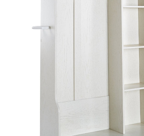 English Elm Itaar White Entryway Hall Tree with Coat Hooks Open Shelving and Shoe Storage Base W3732P435536