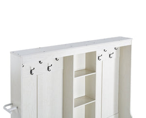 English Elm Itaar White Entryway Hall Tree with Coat Hooks Open Shelving and Shoe Storage Base W3732P435536