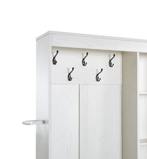 English Elm Itaar White Entryway Hall Tree with Coat Hooks Open Shelving and Shoe Storage Base W3732P435536