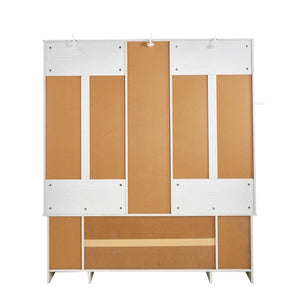 English Elm Itaar White Entryway Hall Tree with Coat Hooks Open Shelving and Shoe Storage Base W3732P435536
