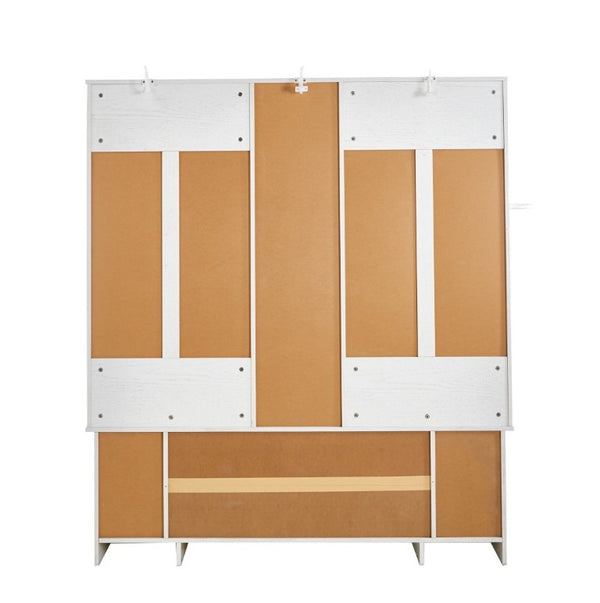 English Elm Itaar White Entryway Hall Tree with Coat Hooks Open Shelving and Shoe Storage Base W3732P435536
