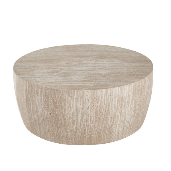 English Elm 34.65 Inch Two Tier Burl Wood Veneer Round Coffee Table with Natural Grain Living Room W3732P448286
