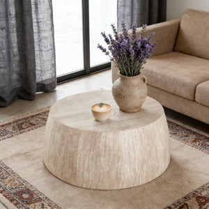 English Elm 34.65 Inch Two Tier Burl Wood Veneer Round Coffee Table with Natural Grain Living Room W3732P448286