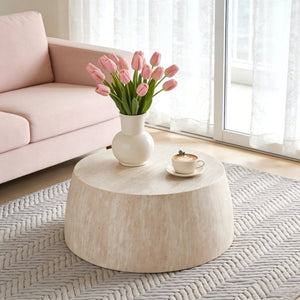 English Elm 34.65 Inch Two Tier Burl Wood Veneer Round Coffee Table with Natural Grain Living Room W3732P448286